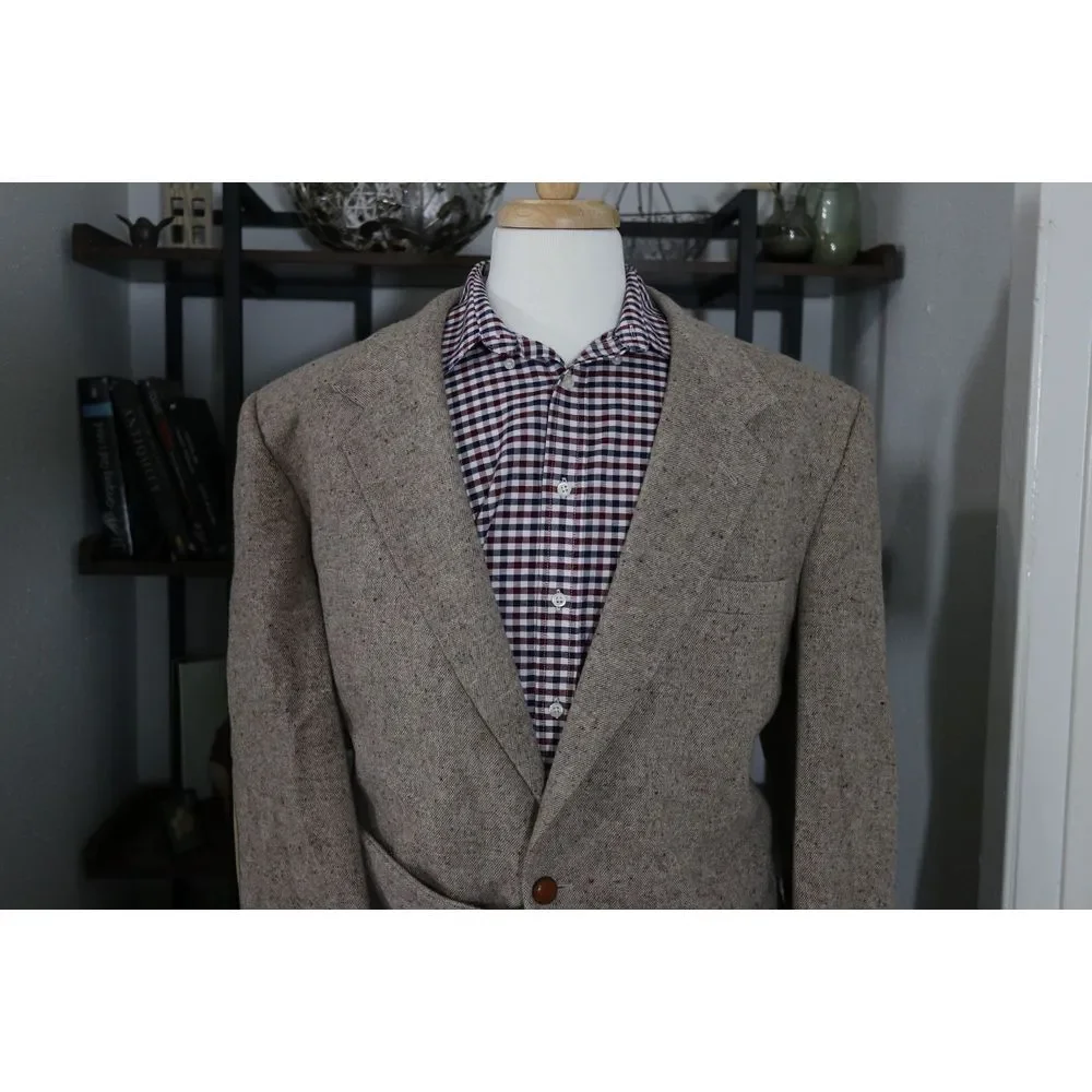 VTG Farah Men's‎ Blazer Jacket Two Button Beige Wool Elbow Patch Size 46 Long
